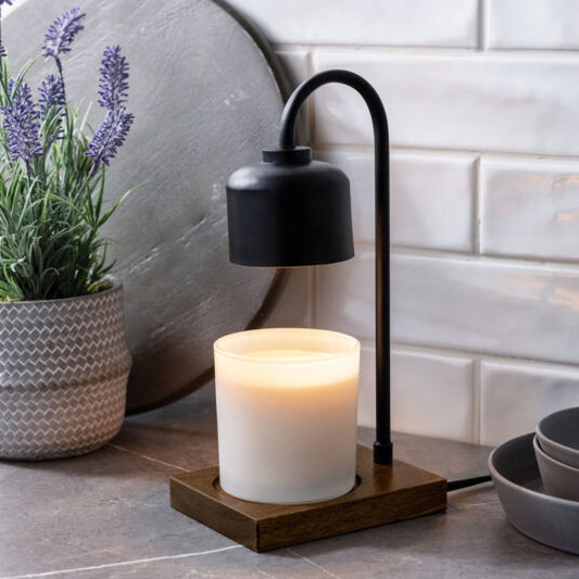 Black & Wood Arched Warmer Lamp